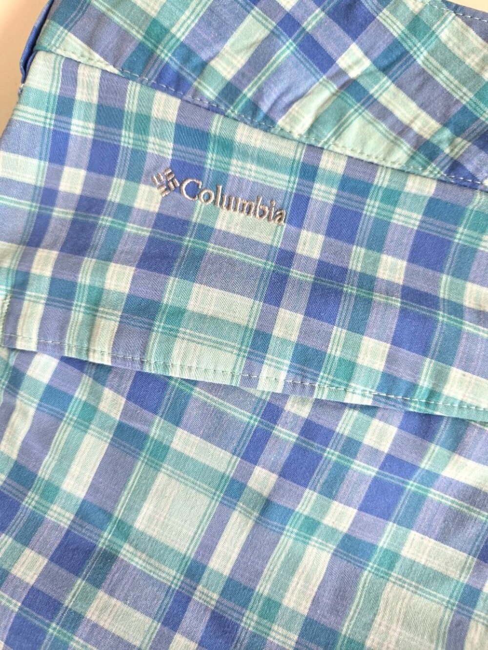 Columbia Women's Saturday Trail II Plaid Shorts Blue Size 12 Hiking Bermuda UPF - Picture 11 of 14
